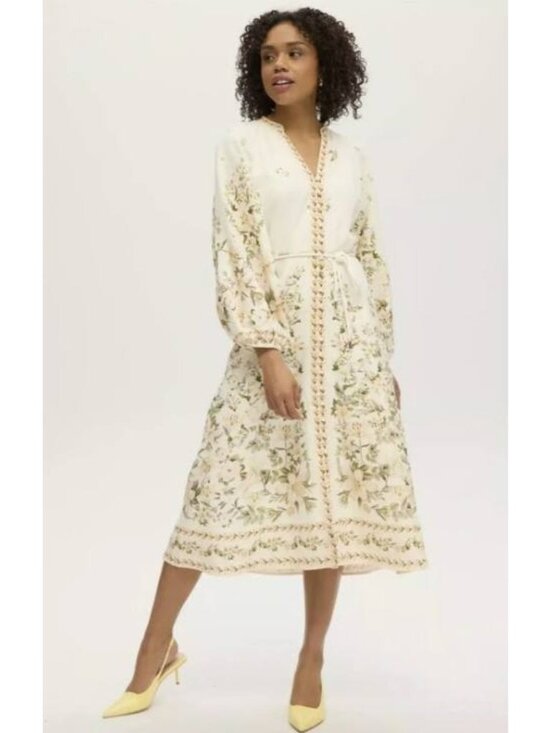 Calypso St. Barth Dresses & Skirts - Calypso St. Barth Floral Maxi Dress With Tie Waist Button Front & Balloon Sleeve